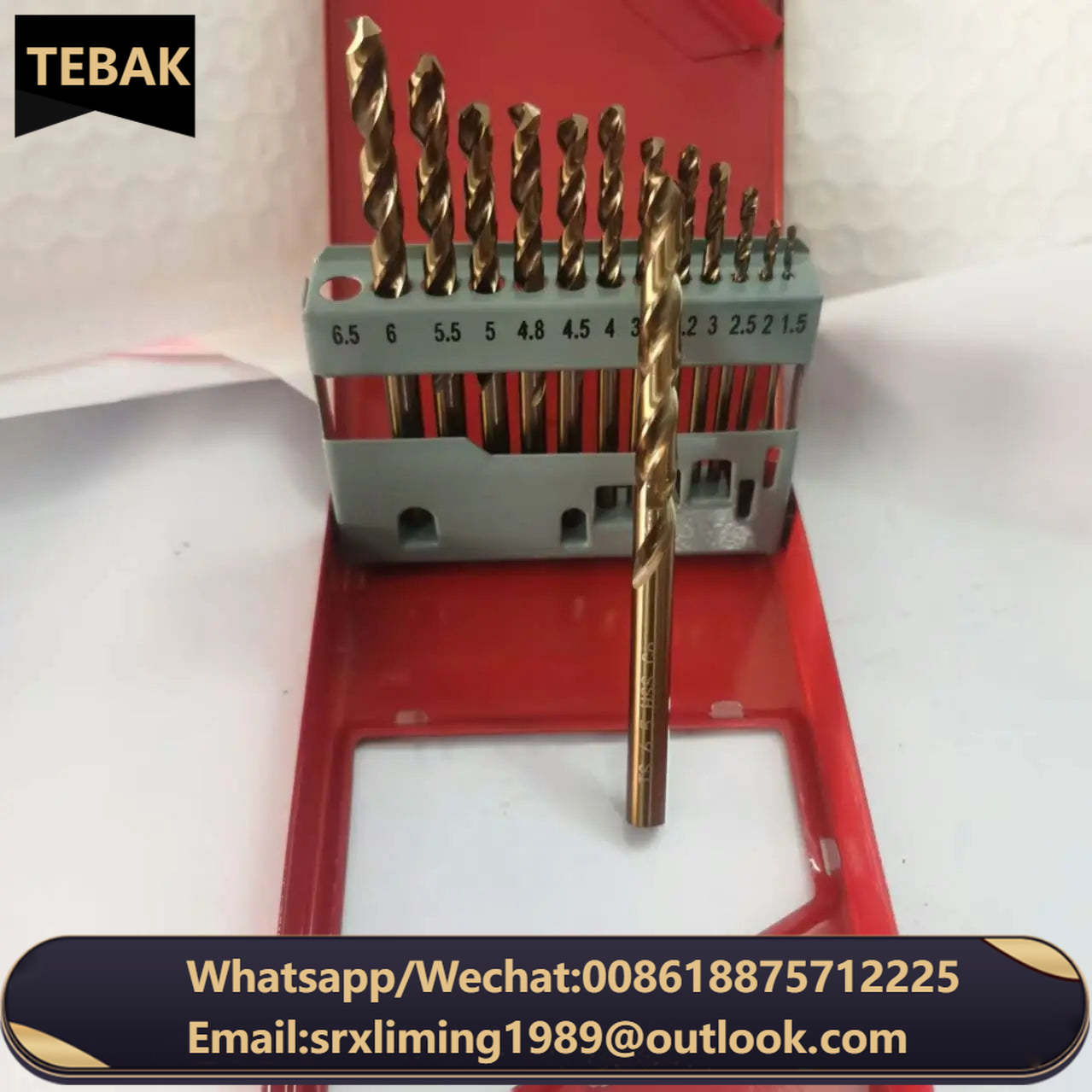 TEBAK 13Pcs1.5-6.5mm HSS Fully Ground Titanium Coating Wood Brad Point Drill Bit for Wood Precision Drilling