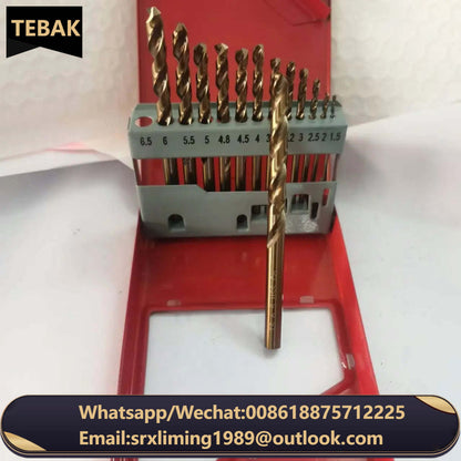 TEBAK 13Pcs1.5-6.5mm HSS Fully Ground Titanium Coating Wood Brad Point Drill Bit for Wood Precision Drilling