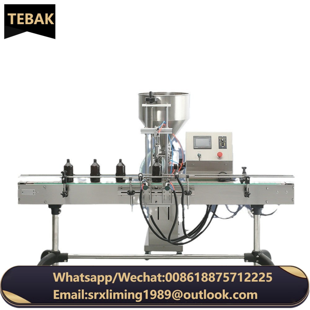 TEBAK Automatic Liquid Machine Small Bottles Lotion Cream Cosmetic Food Viscous Liquid Filling Machine With Conveyor and Hopper