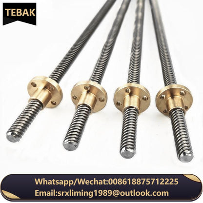 TEBAK W-08 C5 C7  8mm 110 200 400 500 600 1000mm T8 Trapezoidal Lead Screw with Brass Nut for Cnc Machine Stepper Motor