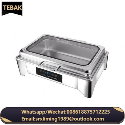 Buffet Dish Commercial Hotel Stainless Steel Self-Heating Electric Dinner Stove With Large Visual Glass Chafing Dish