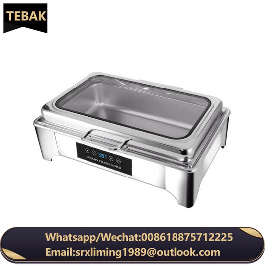 Buffet Dish Commercial Hotel Stainless Steel Self-Heating Electric Dinner Stove With Large Visual Glass Chafing Dish