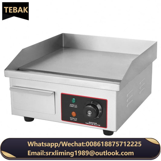 TEBAK Commercial Mini Electric Griddle 14" 1700W Countertop Flat Top Griddle Stainless Steel Teppanyaki Grill Iron Cooking Plate