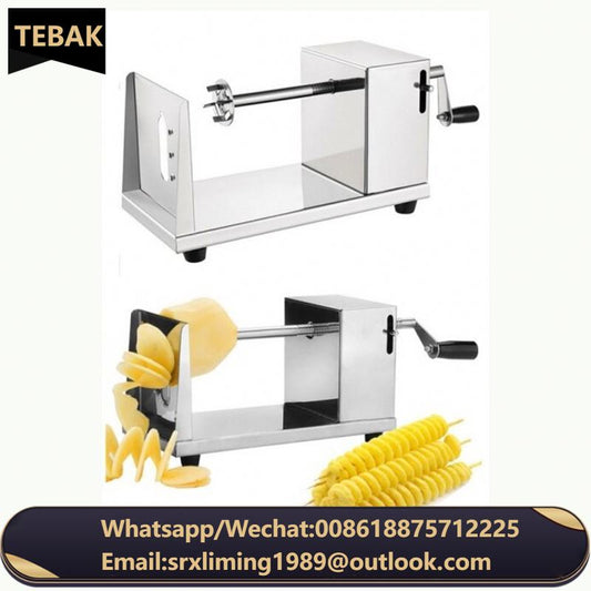 TEBAK Stainless Steel Manual Potato Tower Machine Electric Potato Spiral Cutter Vegetable Fruit Chips Slicer Cutting Machine