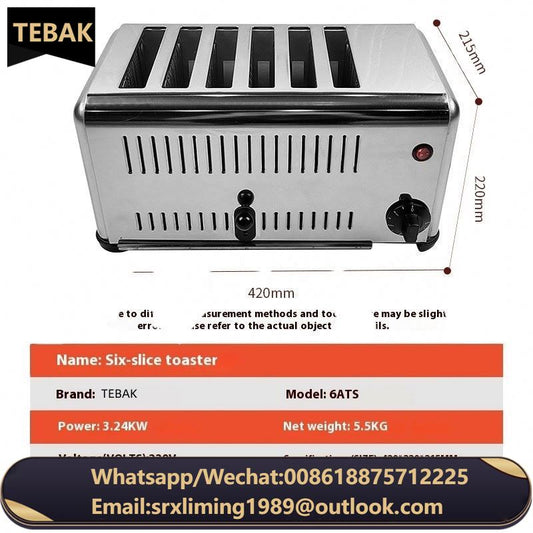 Toaster Stainless Steel Bread Bun Burger Electric Conveyor Commercial 4/6 Slice Bread Toaster Electric Bread Maker Toaster Oven