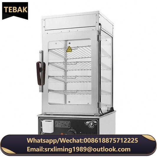 TEBAK Electric Bun Steamer 5 Layers Steamed Bread Sandwich Hot Showcase Stainless Steel Glass Cabinet Food Warmer Display