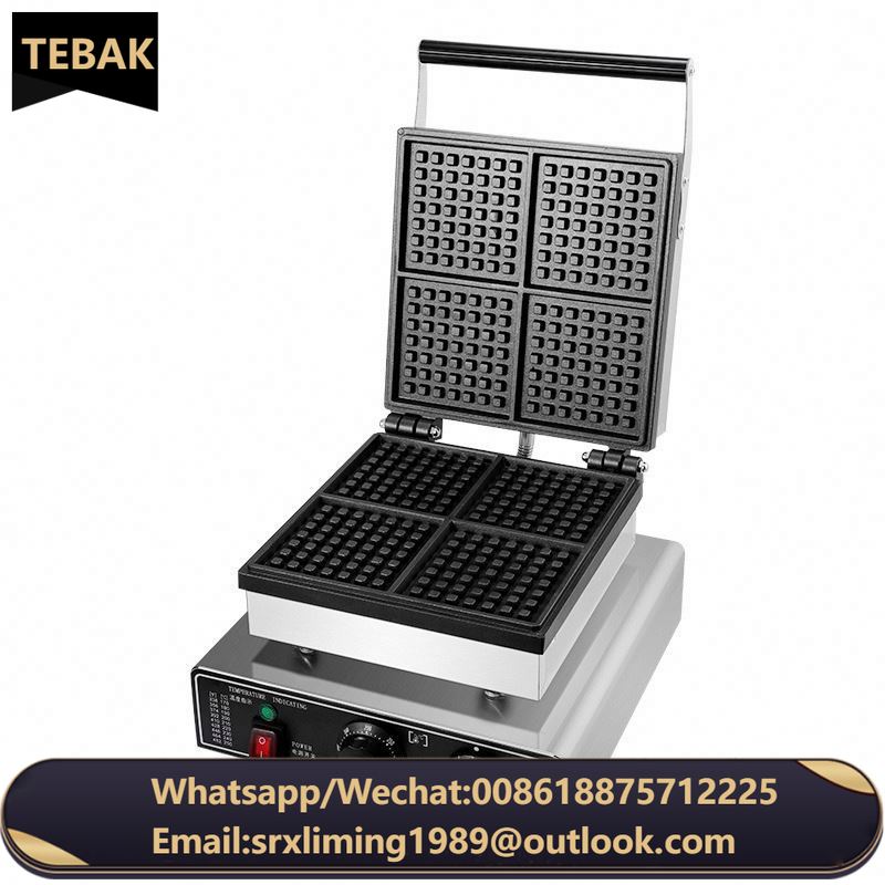 Tebak Commercial Square Waffle Maker 4Pcs Nonstick 2000W Stainless Steel Rectangle Belgian Waffle Maker Electric Waffle Machine