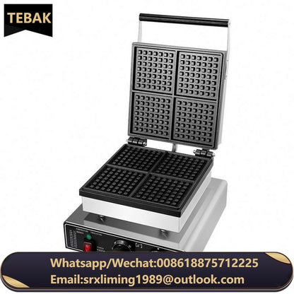Tebak Commercial Square Waffle Maker 4Pcs Nonstick 2000W Stainless Steel Rectangle Belgian Waffle Maker Electric Waffle Machine