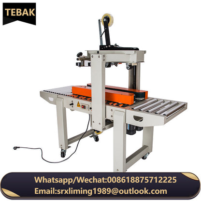 TEBAK Heavy Carton Express CE Automatic Conveyor Adhesive Side Belt Taping Sealing Packing Machine With Movable Caster