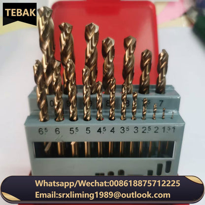 Iron Box 19PCS Din338 1.0-10mm M35 HSS Roast Yellow Cobalt Twist Drill Bit for Stainless Steel and Hard Metal Steel Drilling