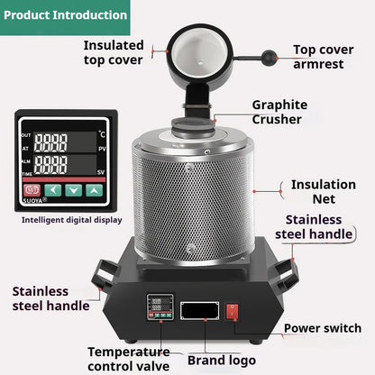 TEBAK Industrial Melting Furnaces Gold Foil Copper Aluminum Steel Melting Furnaces Mini Digital Electric Melting Furnaces