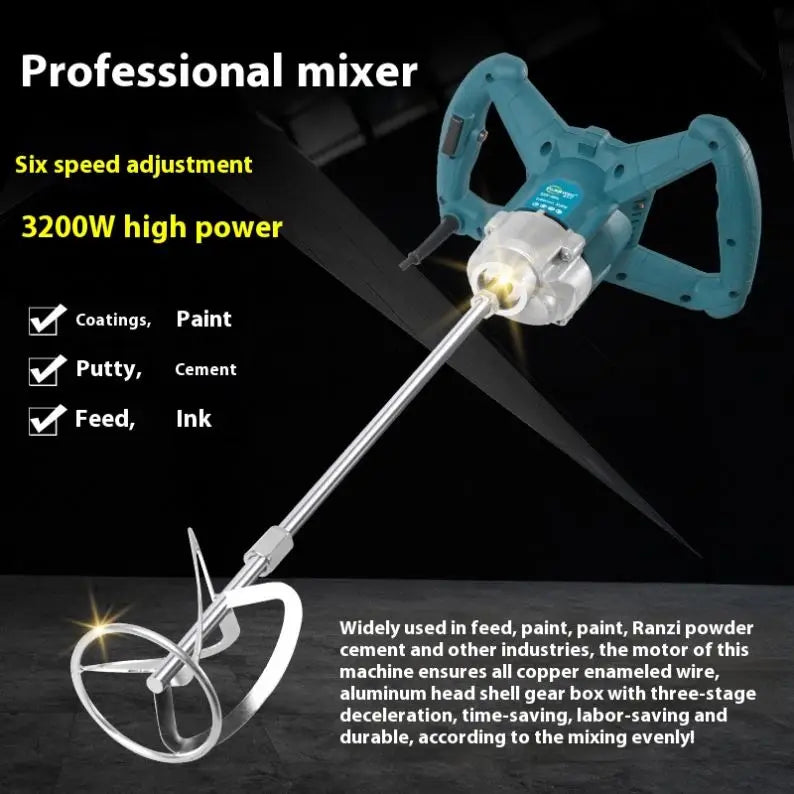 TEBAK Electric Mixer Variable Speed Paint Cement Agitator Power Action Electric Concrete Hand Mixer Drill Paint Mixing Mixer