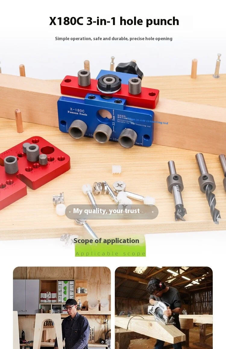 TEBAK W-149 Wood Working Ready Made 3 In1doweling Jig Kit Adjustable Drilling Guide Puncher