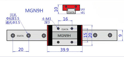 TEBAK D-21 9mm Linear Guide MGN9 100mm 200 300 350 400 450 500 600 800 1000 1100 1200mm Linear Rail + MGN9H Block 3d Printer CNC