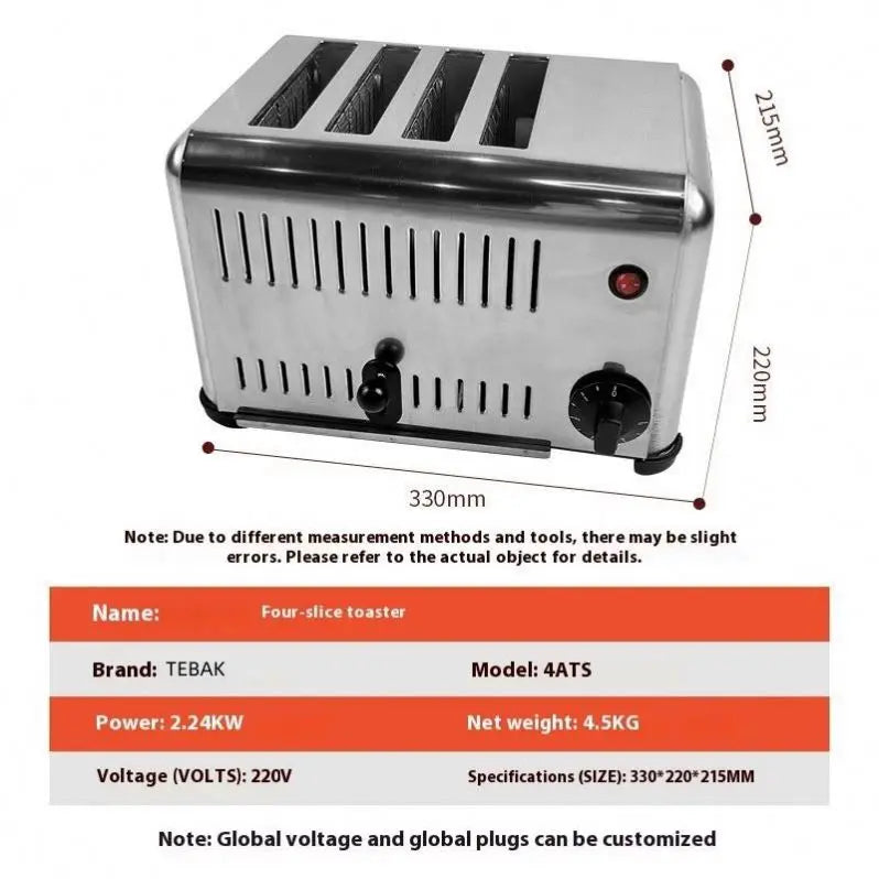 Toaster Stainless Steel Bread Bun Burger Electric Conveyor Commercial 4/6 Slice Bread Toaster Electric Bread Maker Toaster Oven
