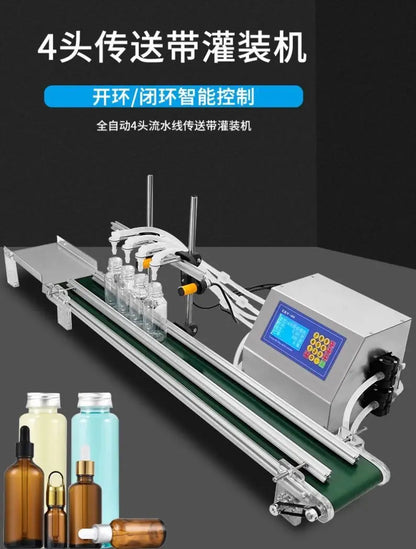TEBAK Conveyor Beverage Filler 4Head Semi-automatic Desktop Pet Plastic Glass Bottle Sauce Juice Liquid Electric Filling Machine