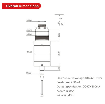 ANDUUK Edge Finder Wired Probe FT-60 CNC Machine Tool Automatic Centering Engraving Machine Probe Sensor High Precision 0.001mm