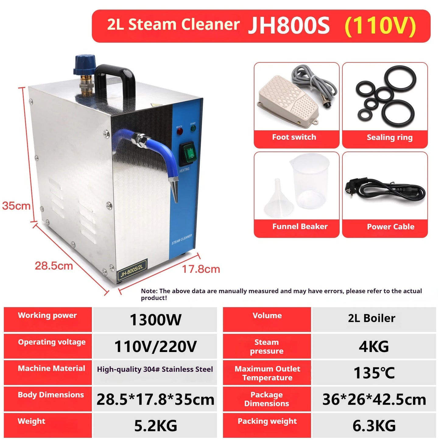 TEBAK 2L1300W Professional Steam Cleaner Machine High Pressure Silver Plating Decontamination Equipment Jewelry Cleaning Machine