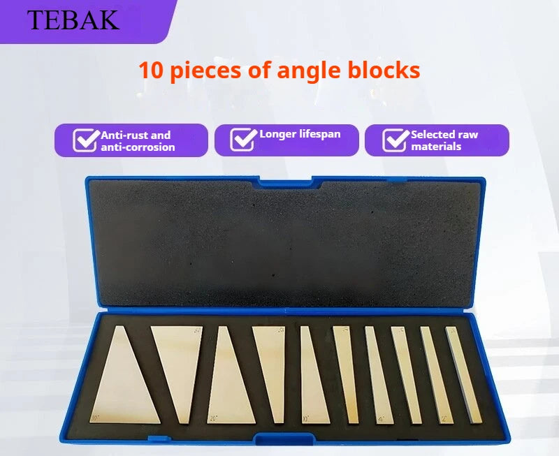 TEBAK 10pcs Set Angle Block Set 1, 2, 3, 4, 5, 10, 15, 20, 25, 30 Precision +/- 20 Seconds, Machinist Tool Block Gauge Gage