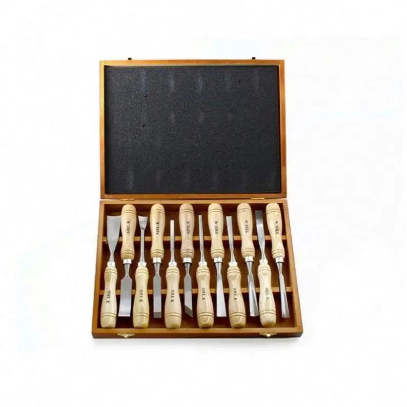 TEBAK 12pcs Woodworking Tools Chisel Set Wood Chisel Tool Set Turning Tools Lathe Carving Hand Chisel with Storage Case