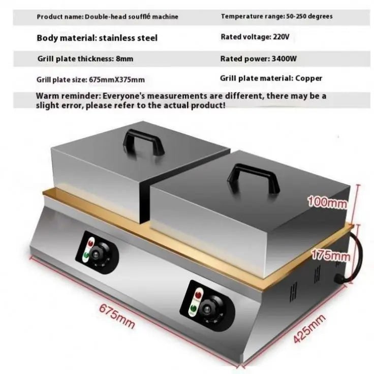 Snack Machine Commercial Electric Pancake Souffle Cake Maker Machine Nonstick Stainless Steel Pancake Souffle Machine