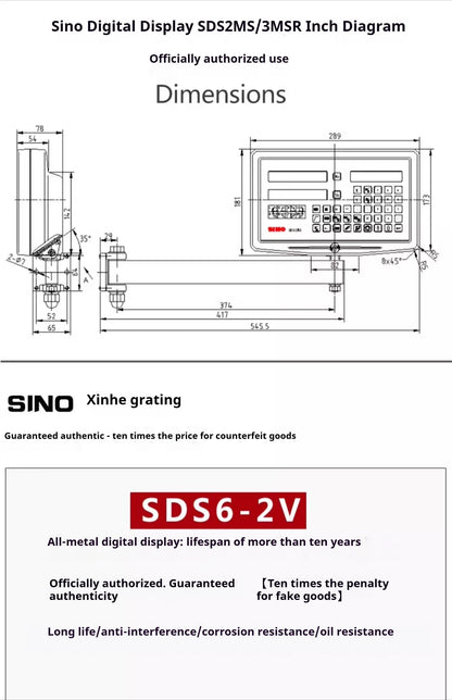 60 Hz SDS2MS Display Screen 2 Axis DRO Digital Readout for Grinding Milling Lathe