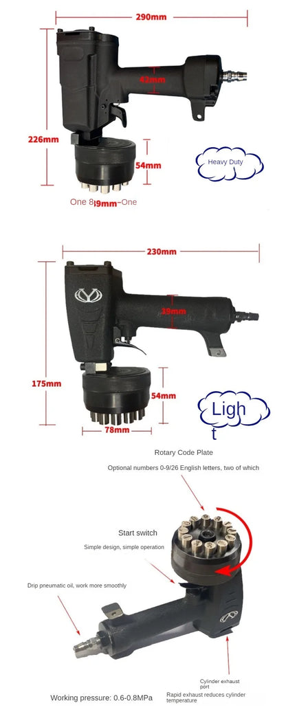 TEBAK 0-9 Numbers Impact Information Onto Cylinder Car Repair Rotary Pneumatic Impact Marking Machine Metal Plate Coder Marker