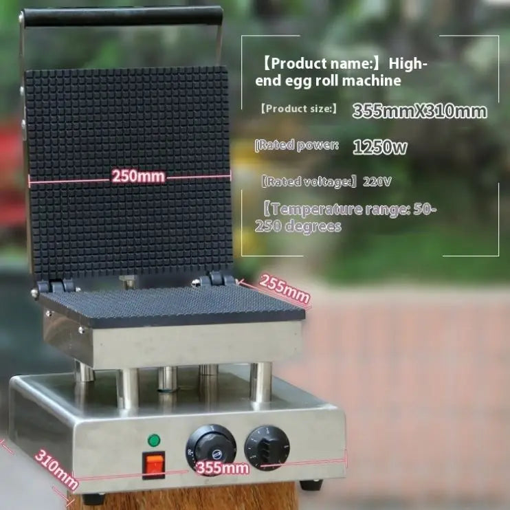 TEBAK Square Egg Roll Machine Snack Equipment Food Waffle Electric Biscuit Cookie Making Machine Ice Cream Cone Waffle Maker