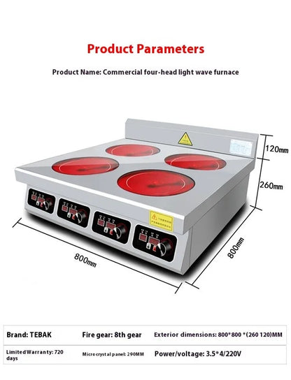 TEBAK Stainless Steel Commercial Induction Cooker Inducter Touch Control LED Display 4 burner Electric Stove Infrared Cooker
