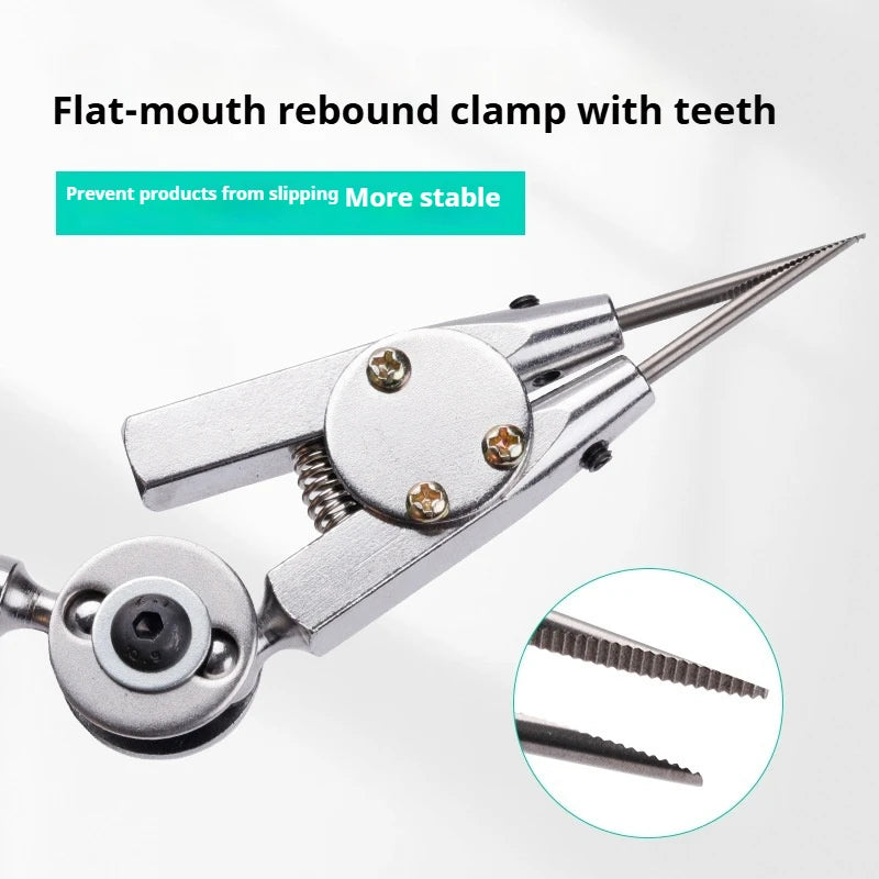 TEBAK Three-Hand Jewelry Welding Holder Fixture Precision Soldering Iron Clamp for 2 Head Welding Stable Adjustable Bench Tool