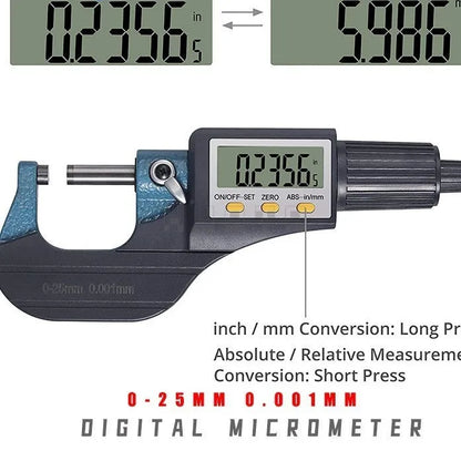 Machine tool accessories Digital External Micrometer 0-25 MM Measuring Range 0.001 MM Accuracy Micron Thickness Measuring Tool