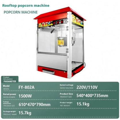 Red Roof Commercial Electric Pop Corn Making Maker Customized Popcorn Machine Popcorn Machine 8oz Kettle Popcorn Machine