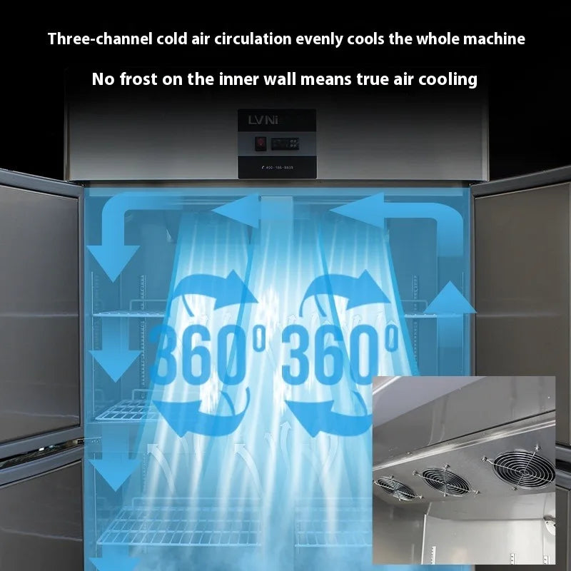 TEBAK Stainless Steel 6 Door Dual Temperature Freezer Hotel Restaurant Commercial Upright Kitchen Refrigerator Freezer