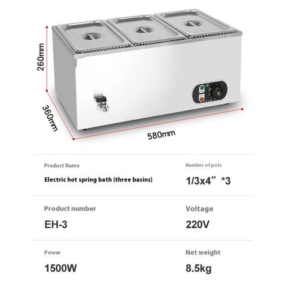 TEBAK Stainless Steel Heated Soup Pool Three Soup Pools Electric Soup tank Food Warmer Bain Marie With Temperature Control