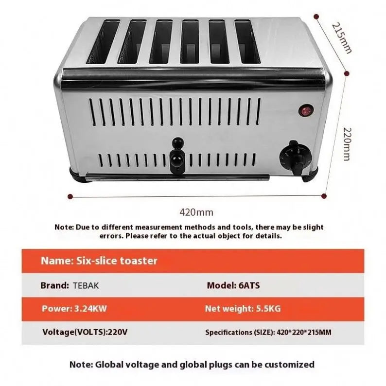 Toaster Stainless Steel Bread Bun Burger Electric Conveyor Commercial 4/6 Slice Bread Toaster Electric Bread Maker Toaster Oven