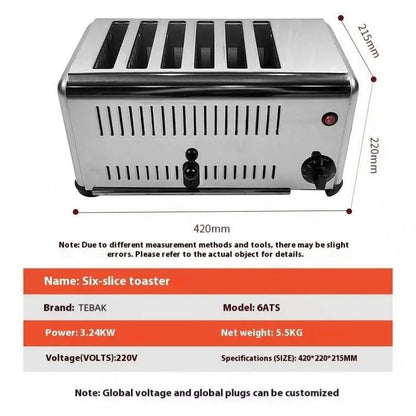 Toaster Stainless Steel Bread Bun Burger Electric Conveyor Commercial 4/6 Slice Bread Toaster Electric Bread Maker Toaster Oven