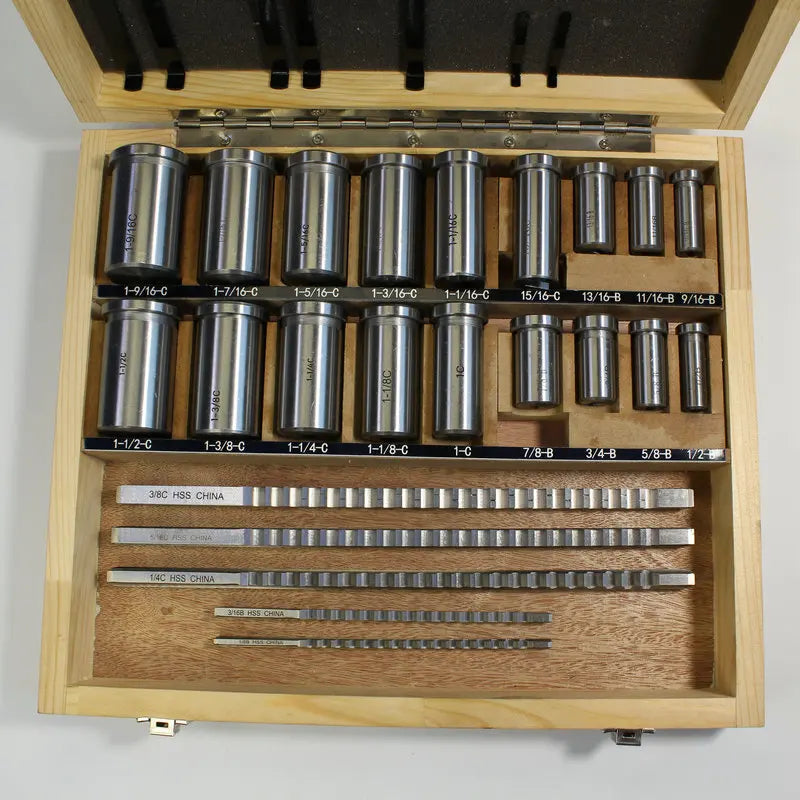 TEBAK Inch Size HSS Keyway Broach Set 18pcs 4 Broaches 9 Collared Bushings 5 Shims Inch Industrial Tools for Lathe