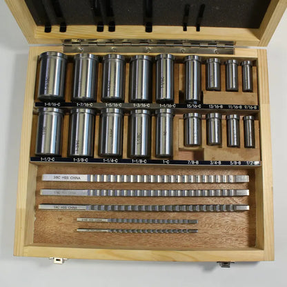 TEBAK Inch Size HSS Keyway Broach Set 18pcs 4 Broaches 9 Collared Bushings 5 Shims Inch Industrial Tools for Lathe