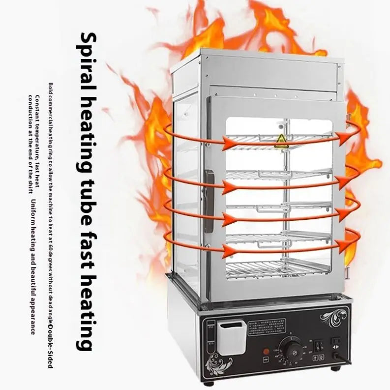 TEBAK Electric Bun Steamer 5 Layers Steamed Bread Sandwich Hot Showcase Stainless Steel Glass Cabinet Food Warmer Display