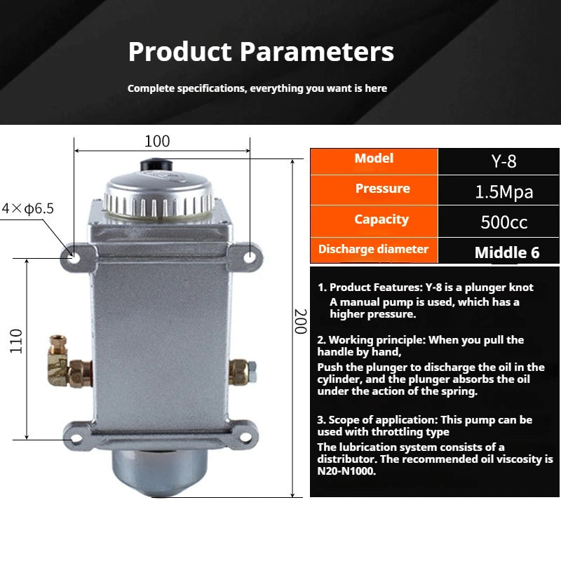 Y-8 Series Manual Lubrication Pump Cnc Oil Pump Grease Lubrication Station Manual Oil Pump Automatic Oil Injectors