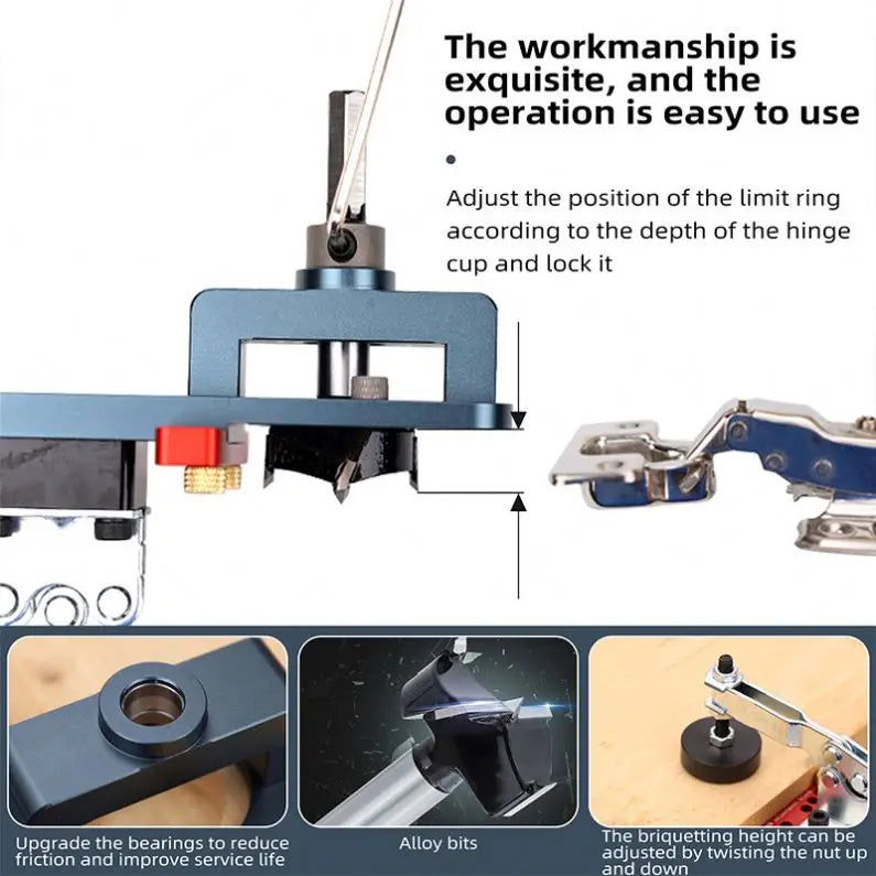 W-134 Adjustable Hinge Boring Jig Concealed Hinge Drilling Guide Jig  Aluminum Alloy Hinge Hole Opener Template Puncher Locator