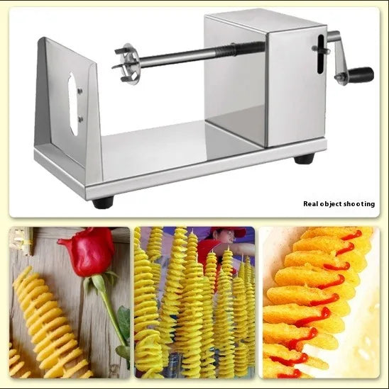 TEBAK Stainless Steel Manual Potato Tower Machine Electric Potato Spiral Cutter Vegetable Fruit Chips Slicer Cutting Machine