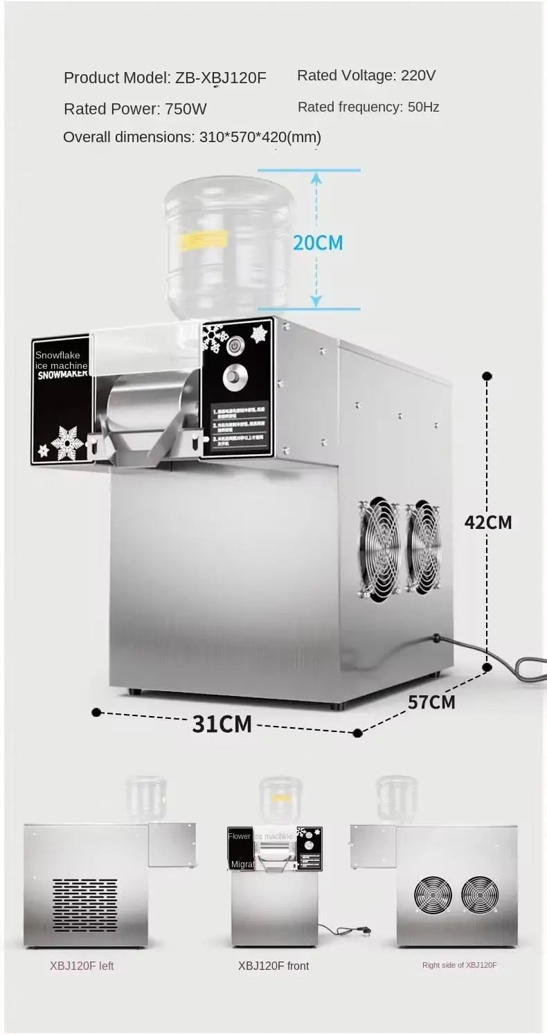 Coffee Ice-cream 1200W Water Cooling Auto Bingsu Machine Korean Flake Snow Ice Shaver Machine