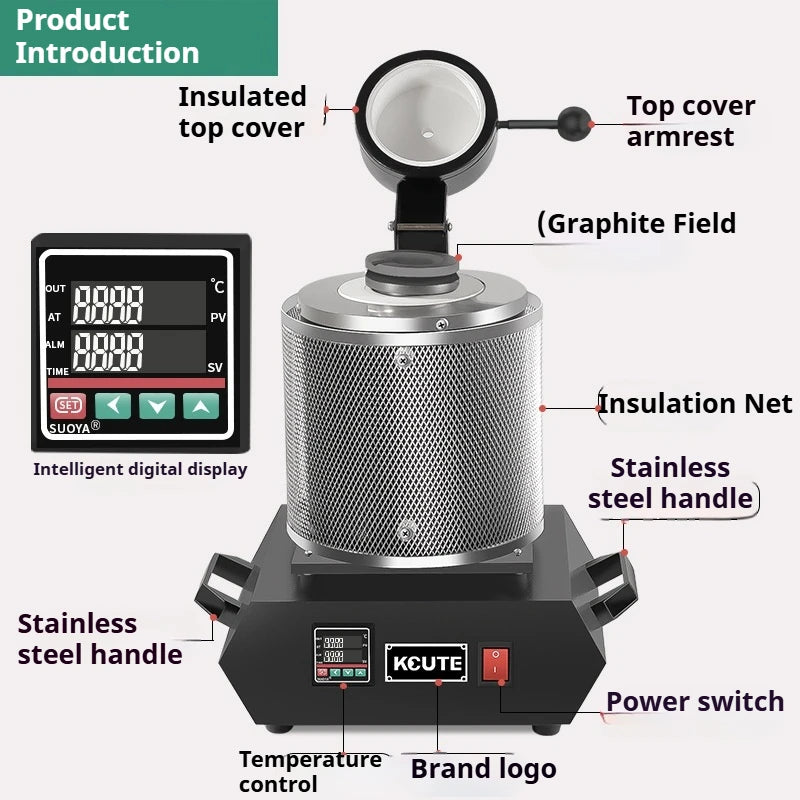 TEBAK Small Household Electric Furnace High-Temperature Resistant Graphite Gold Silver Copper Melting Alchemy Equipment