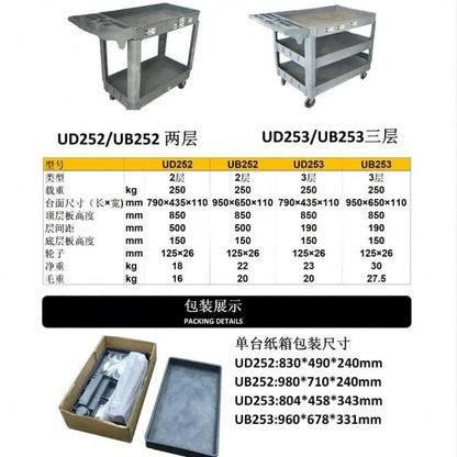 Tray Top Trolley Cart 2 Tier Stable Utility Plastic Service Cart Food Trolley for Restaurant