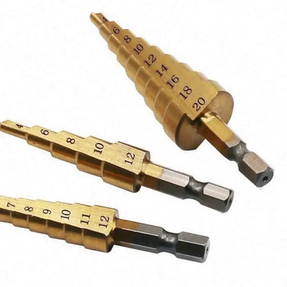 ANDUUK Step Drill Bit Metric Pagoda Shape Hole Cutter HSS Steel Cone Drill Bit Set with Center Punch Wood Metal Cutter