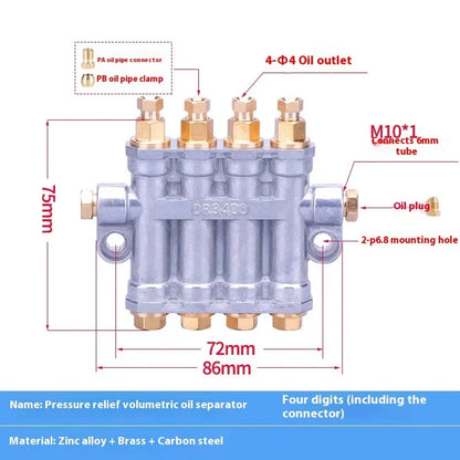 2-10 Oil outlet Lubricant Metering Device Quantitative Pressure Relief Oil Grease Distributor for Lubrication System