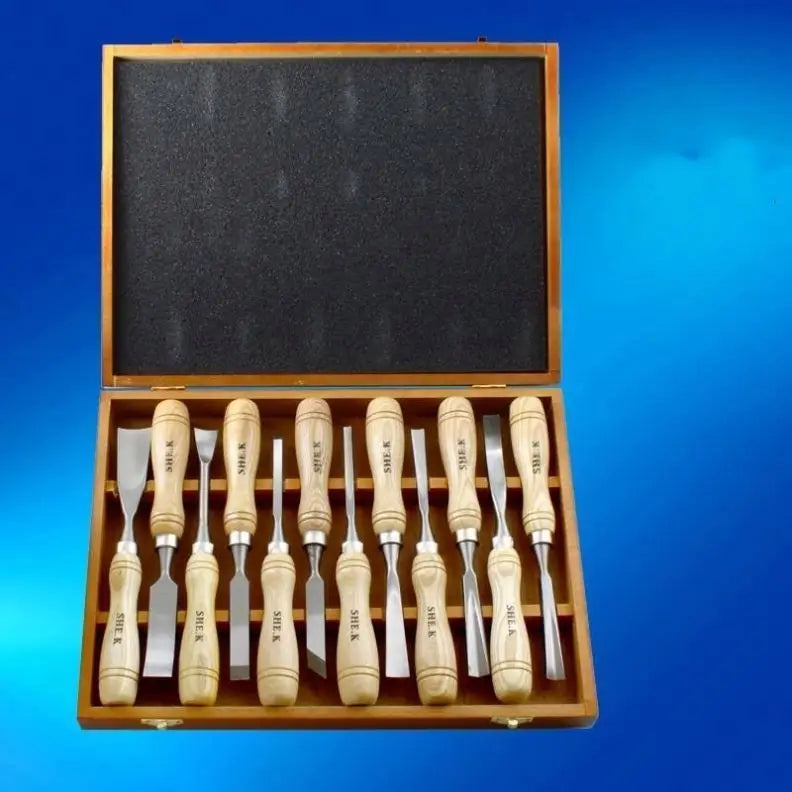 TEBAK 12pcs Woodworking Tools Chisel Set Wood Chisel Tool Set Turning Tools Lathe Carving Hand Chisel With Storage Case