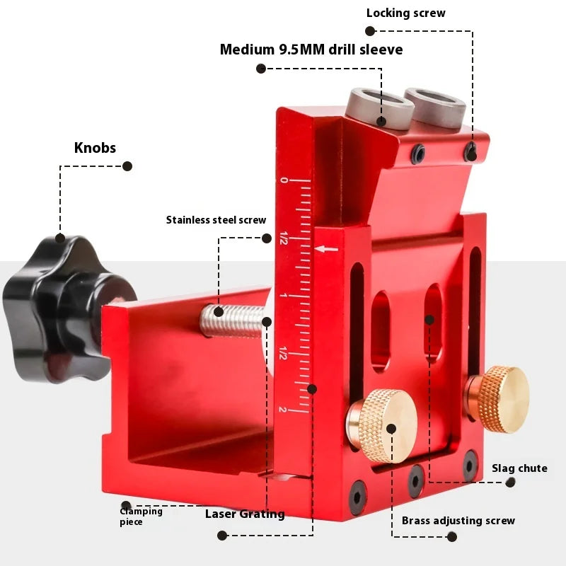 TEBAK W-147 Joinery Work OEM Alloy Pocket Hole Jig Two Hole Wood Jig System Kit with Drill Guide Step Drill Bit Plugs Screws