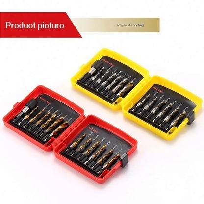 TEBAK Titanium Combination Drill Tap Bit Set 13PCS SAE and Metric Tap Bits Kit for Screw Thread Drilling Tapping Deburring